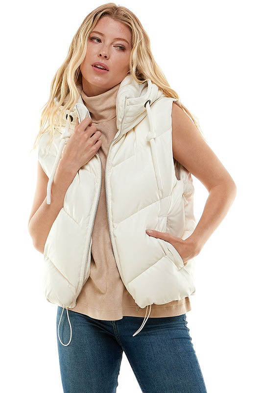 Alpine Faux Leather Ivory Puffer Vest