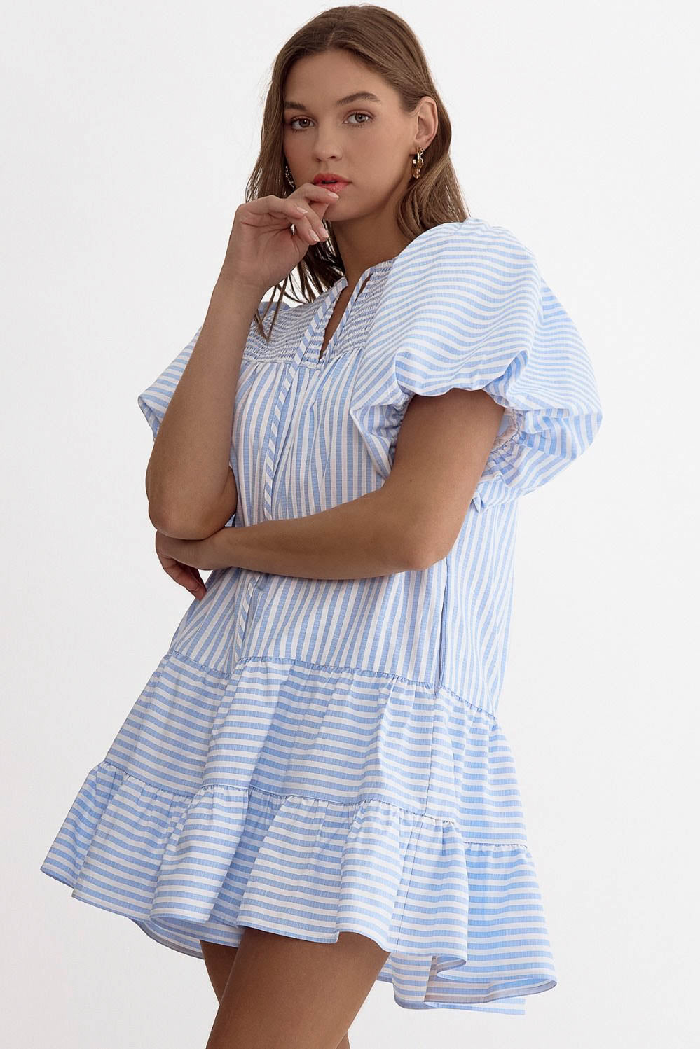 Bright Start Bubble Sleeve Striped Dress Makaila James