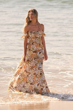 Copacabana Abstract Floral Off-Shoulder Maxi Dress