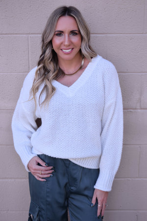 Crystal Springs V-Neck Puff Sleeve Sweater