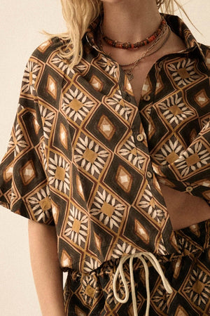 Desert Palms Geometric Floral Print Top