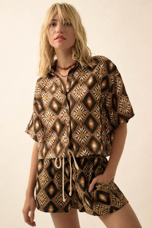 Desert Palms Geometric Floral Print Top