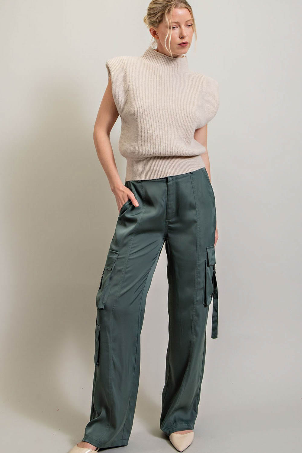 Easy Street Wide Leg Olive Cargo Pants - Makaila James