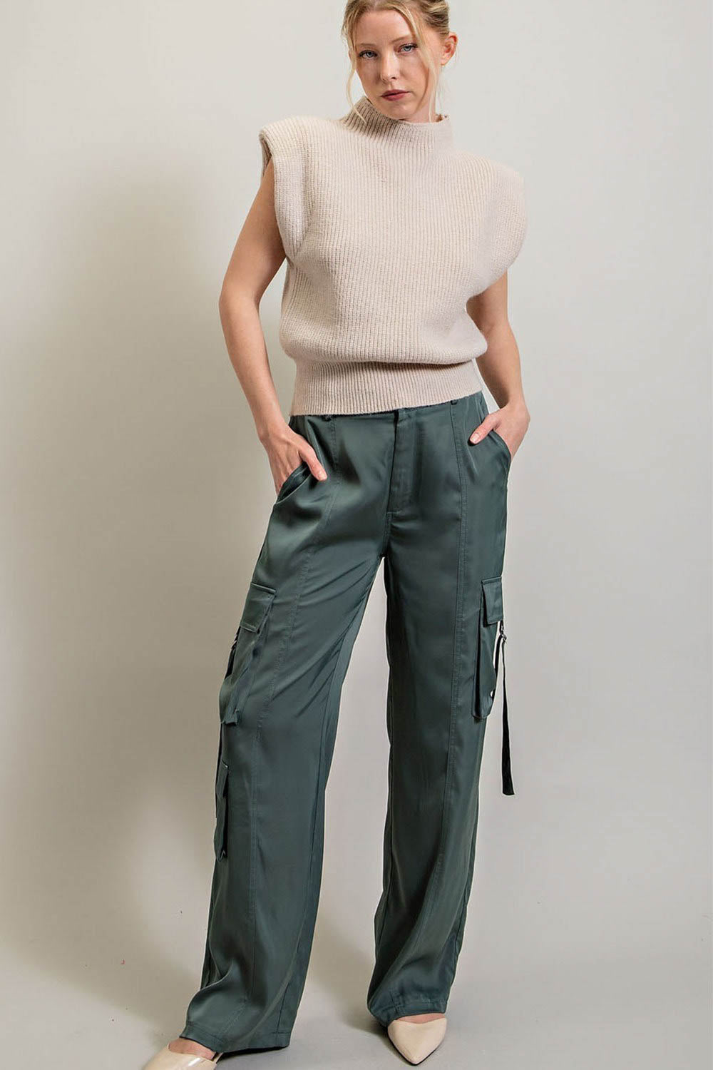 Easy Street Wide Leg Olive Cargo Pants - Makaila James