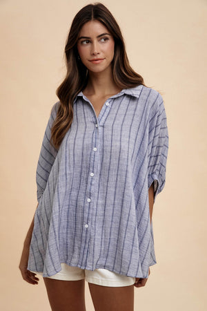 In Control Oversized Striped Woven Blouse