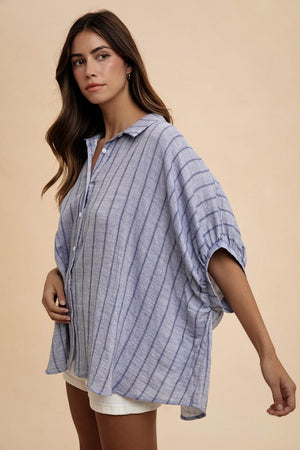 In Control Oversized Striped Woven Blouse