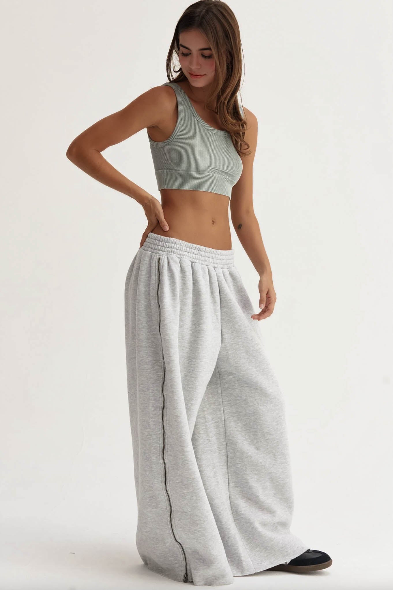 Laid Back Wide Leg Zipper Sweatpants