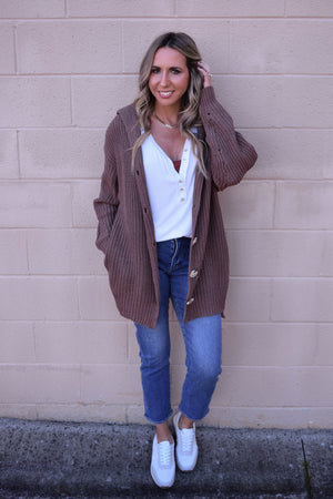 Let's Stay In Wide Collar Button Front Cardigan