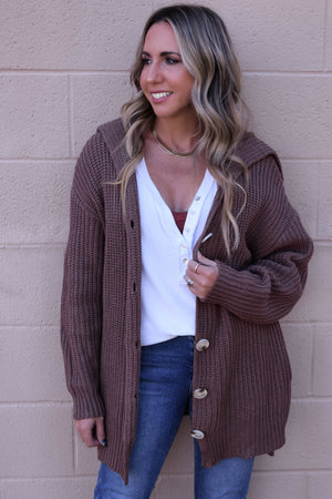 Let's Stay In Wide Collar Button Front Cardigan
