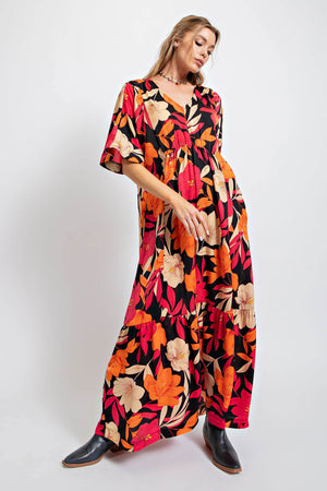 Mirabelle Floral Print Satin Maxi Dress