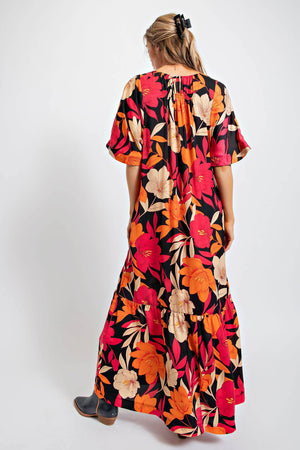 Mirabelle Floral Print Satin Maxi Dress
