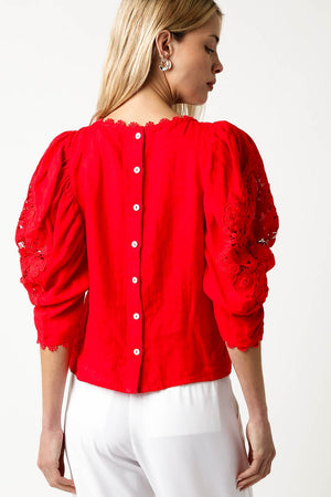 Natalie Red Puff Sleeve Top