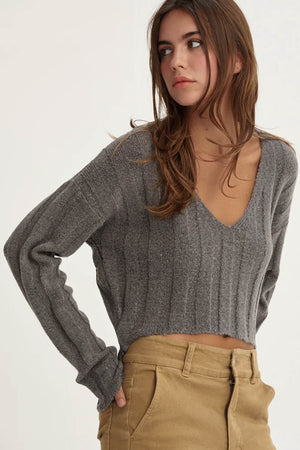 Natural Instinct Ribbed V-Neck Sweater