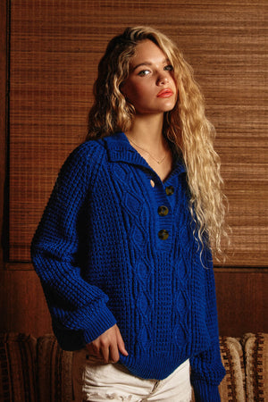 Sapphire Night Waffle Knit Sweater