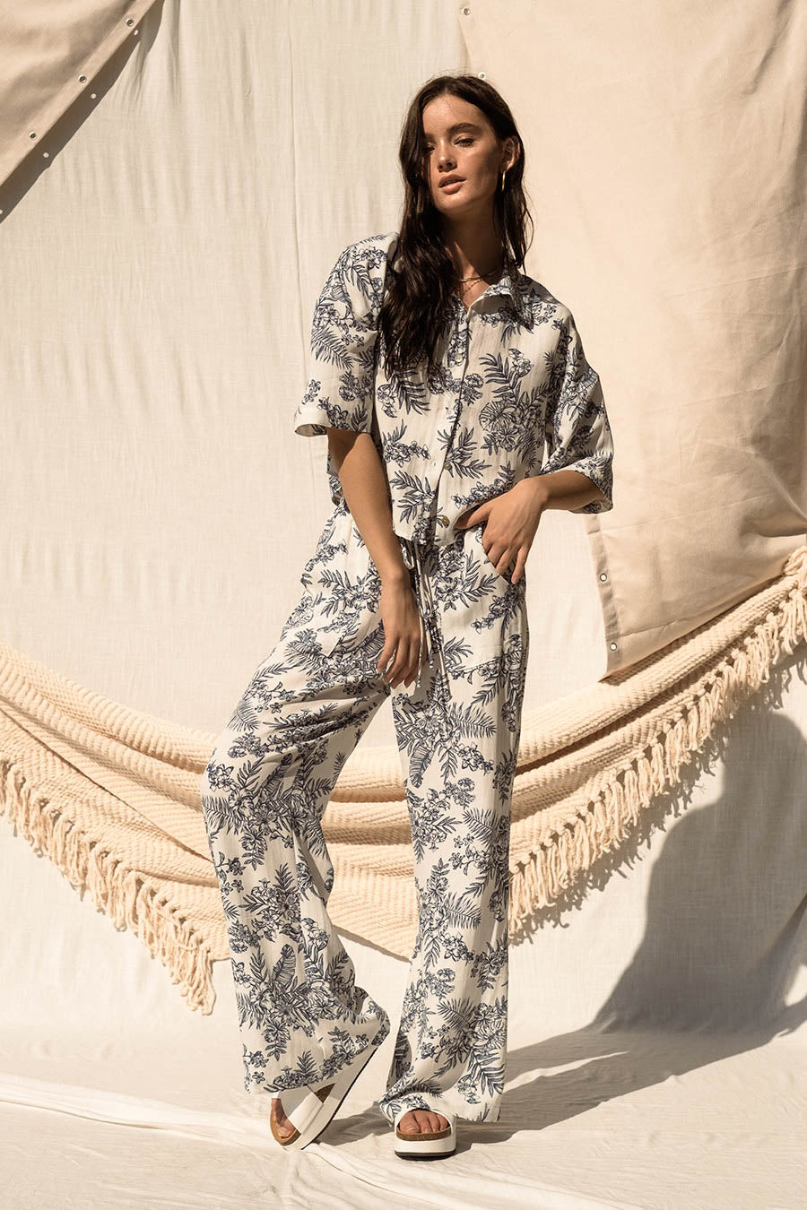 Sky Valley Tropical Print Top and Pants Set