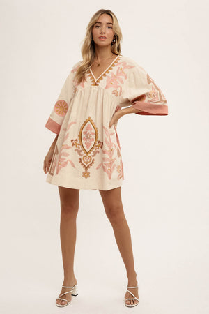 Thousand Palms Boho Embroidered Babydoll Dress