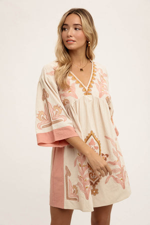 Thousand Palms Boho Embroidered Babydoll Dress