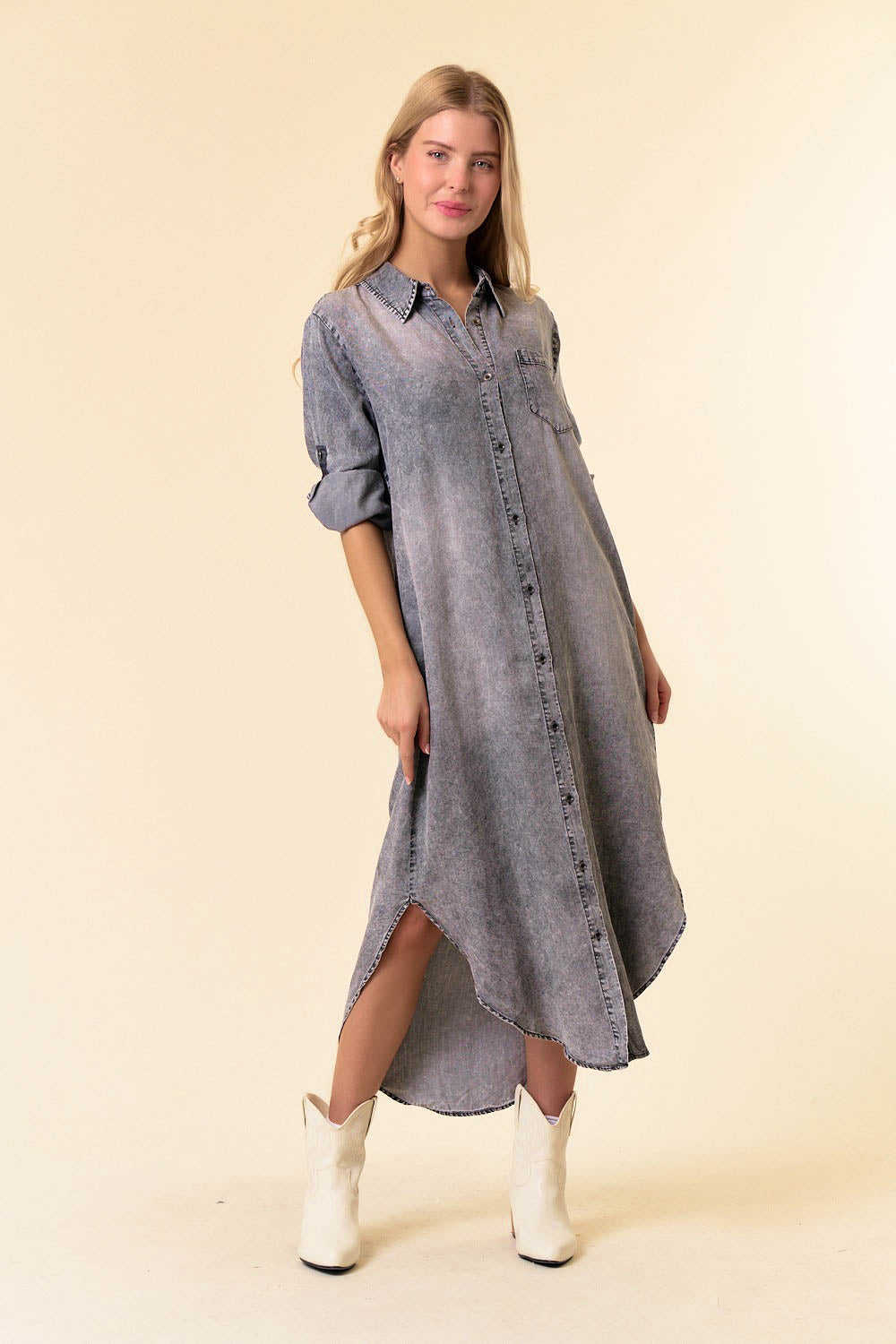 Walk This Way Black Denim Maxi Dress