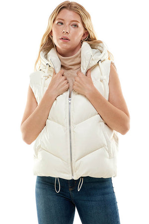 Alpine Faux Leather Ivory Puffer Vest