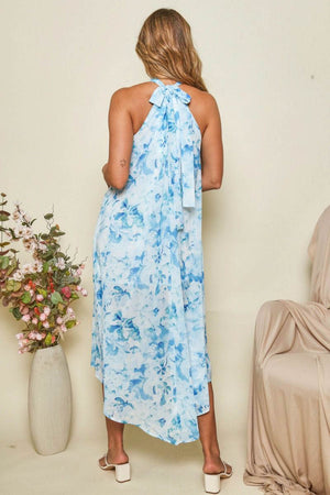 Blue Crush Floral Halter Maxi Dress