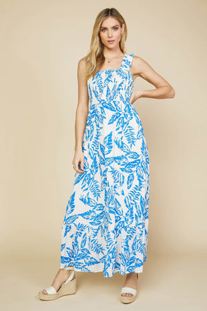 Blue Lagoon Textured Leaf Maxi Dress