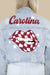 Carolina Burgundy Checkered Lips Denim Jacket
