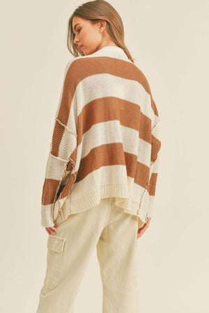Coffee Talk Wide Stripe V-Neck Sweater