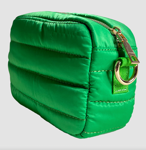 Ella Quilted Puffy Zip Top Messenger Bag - Green