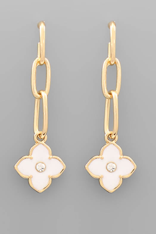 Flower Epoxy Dangle Chain Earrings