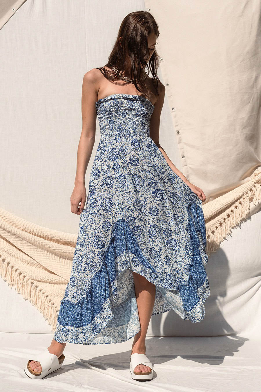 Grecian Dream Floral Strapless Maxi Dress