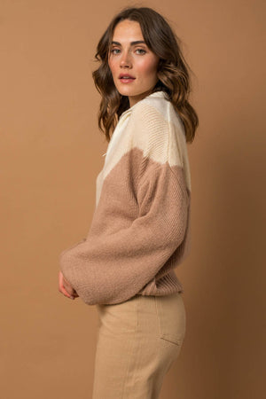 Greta Half Zip Chevron Color Block Sweater