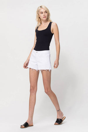 Holly Optic White Mid Rise Denim Shorts