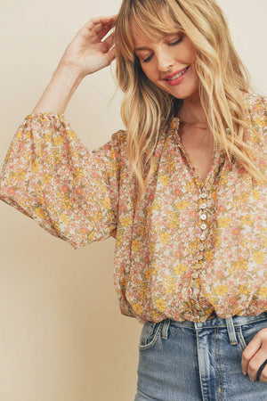 In Bloom Button Front Blouse