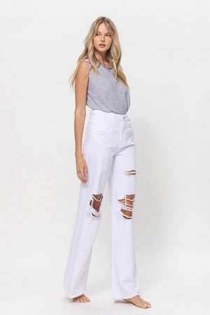 Lindsey Optic White 90s Loose Distressed Jeans