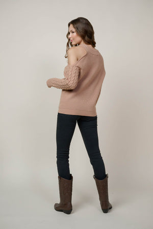 Lydia Cable Knit Cutout Shoulder Sweater