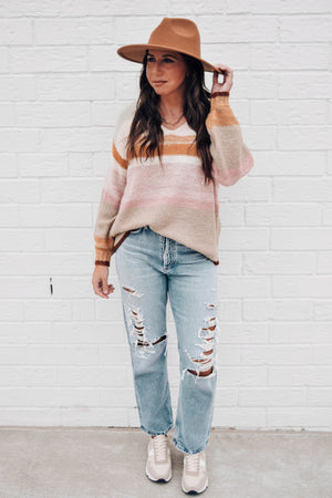 Mariposa Striped V-Neck Sweater