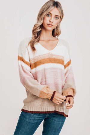 Mariposa Striped V-Neck Sweater
