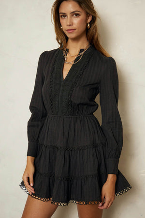 Mikayla Long Sleeve Embroidered Tiered Dress
