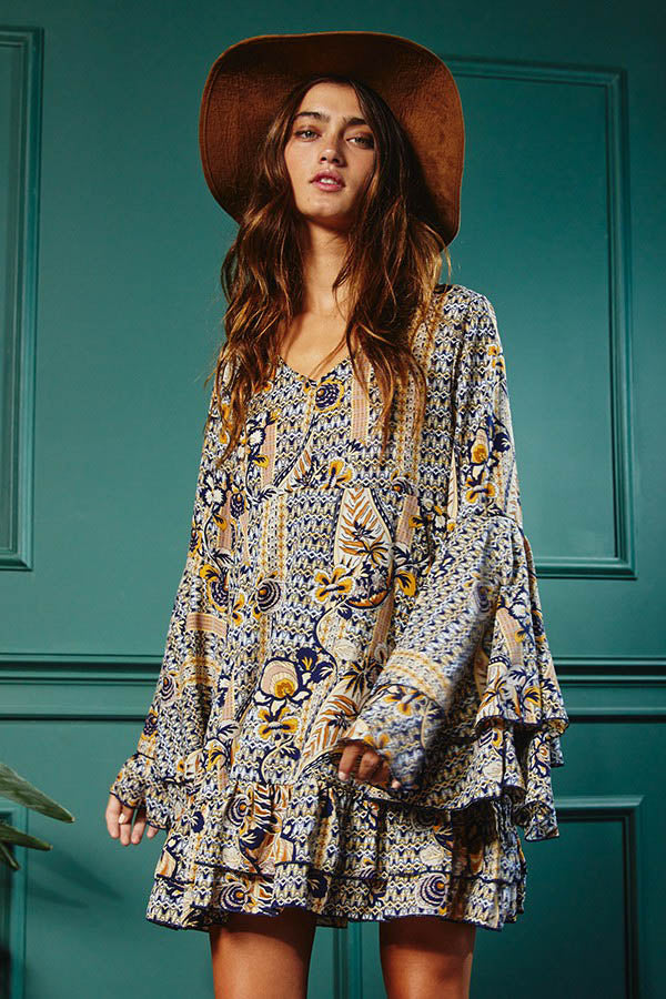 Millie Floral Print Layered Sleeve Dress