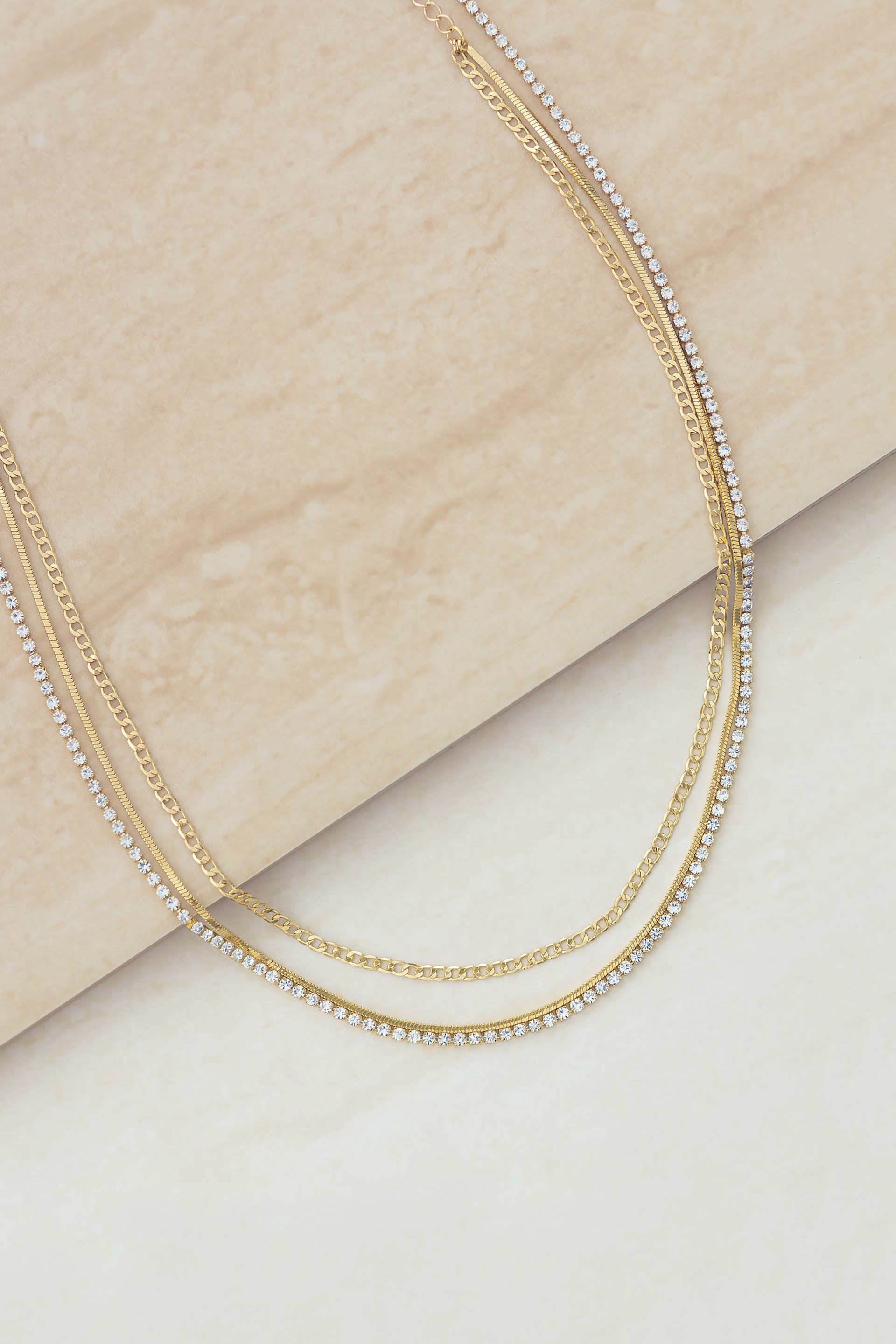 Minimal Layers Crystal and Gold Necklace
