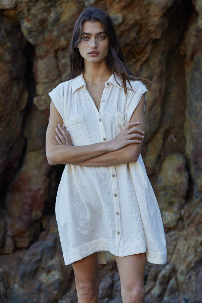 Polanco Gauze Cap Sleeve Shirt Dress