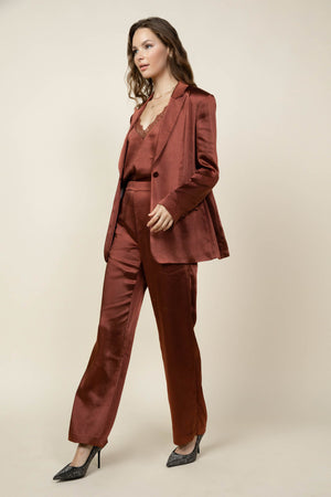 Shine On Copper Brushed Satin One Button Blazer