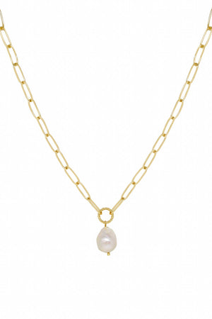Single Pearl Open Links 18k Gold Plated Necklace