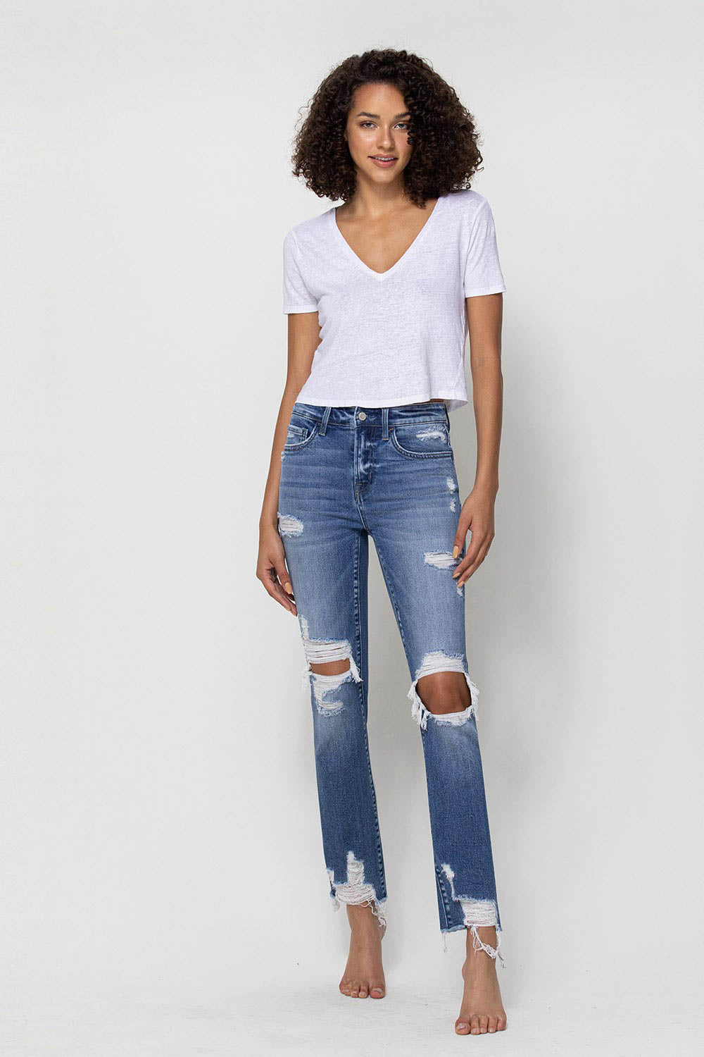 Sleep and Dance Distressed Straight Leg Jeans