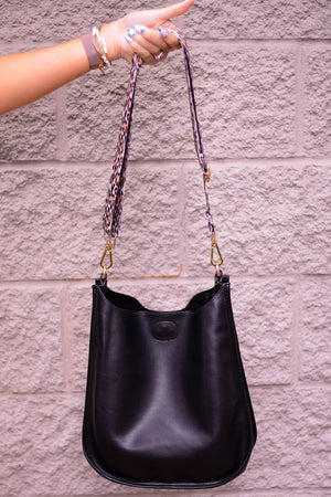 Soft Vegan Leather Classic Size Messenger Bag - Black
