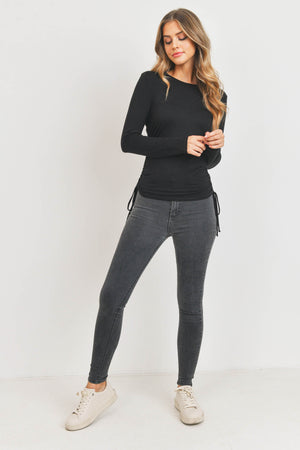 Tessa Long Sleeve Ruched Side Tie Tee