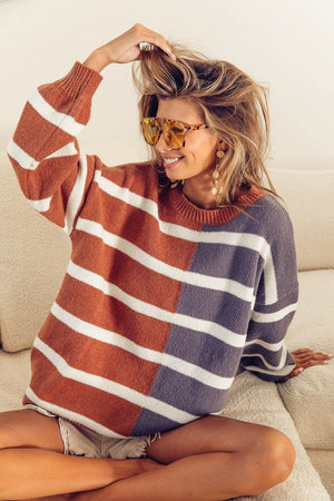 Whole Shebang Striped Color Block Sweater