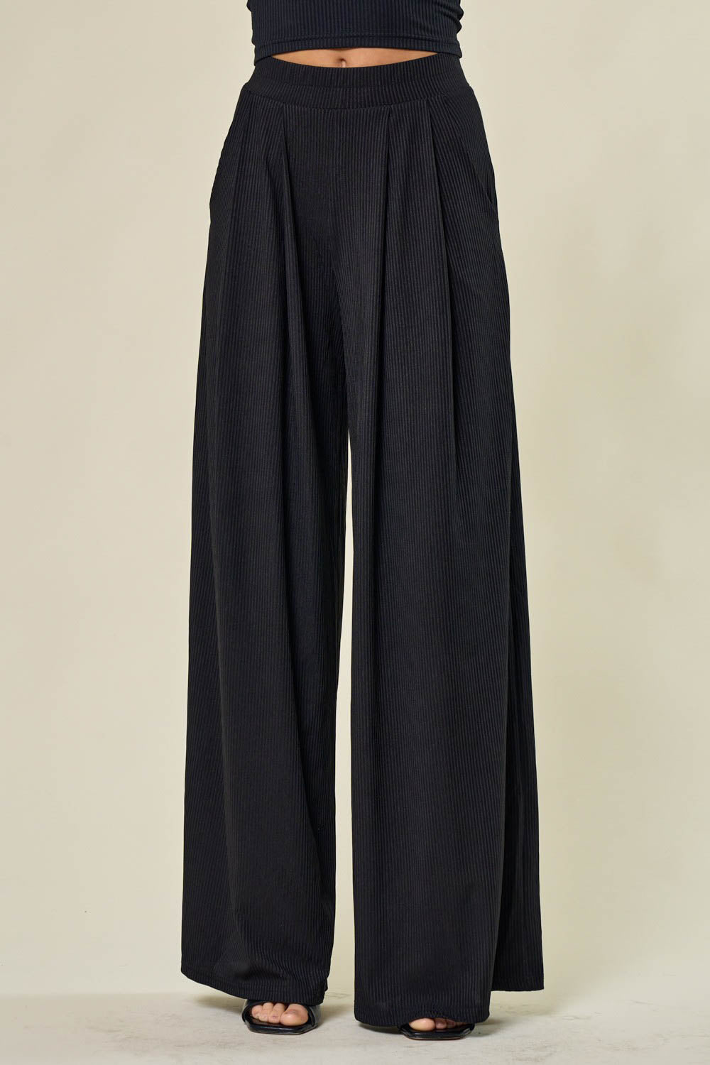 Wisteria Lane Ribbed Pleated Palazzo Pants